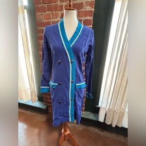 New York & Company Blue and Turquoise Knit Top with White Stripe